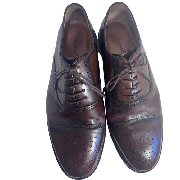 Belvedere Mens‎ Brown Leather Wingtip Oxford Brogue Dress Shoes Hybrid Sole 9D